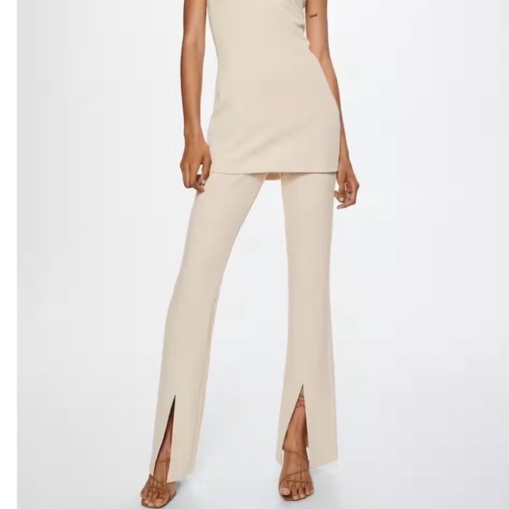NWT MNG / Mango Slit Hem Pants in Ecru Size M